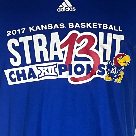 2017 Adidas Kansas Jayhawks Basketball  13 Straight XII Champions T-Shirt - Picture 2 of 8